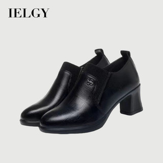 IELGY Sapatos Femininos De Couro De Salto Médio Com Moda Retrô E Versátil Mãe Manga Curta Vermelha