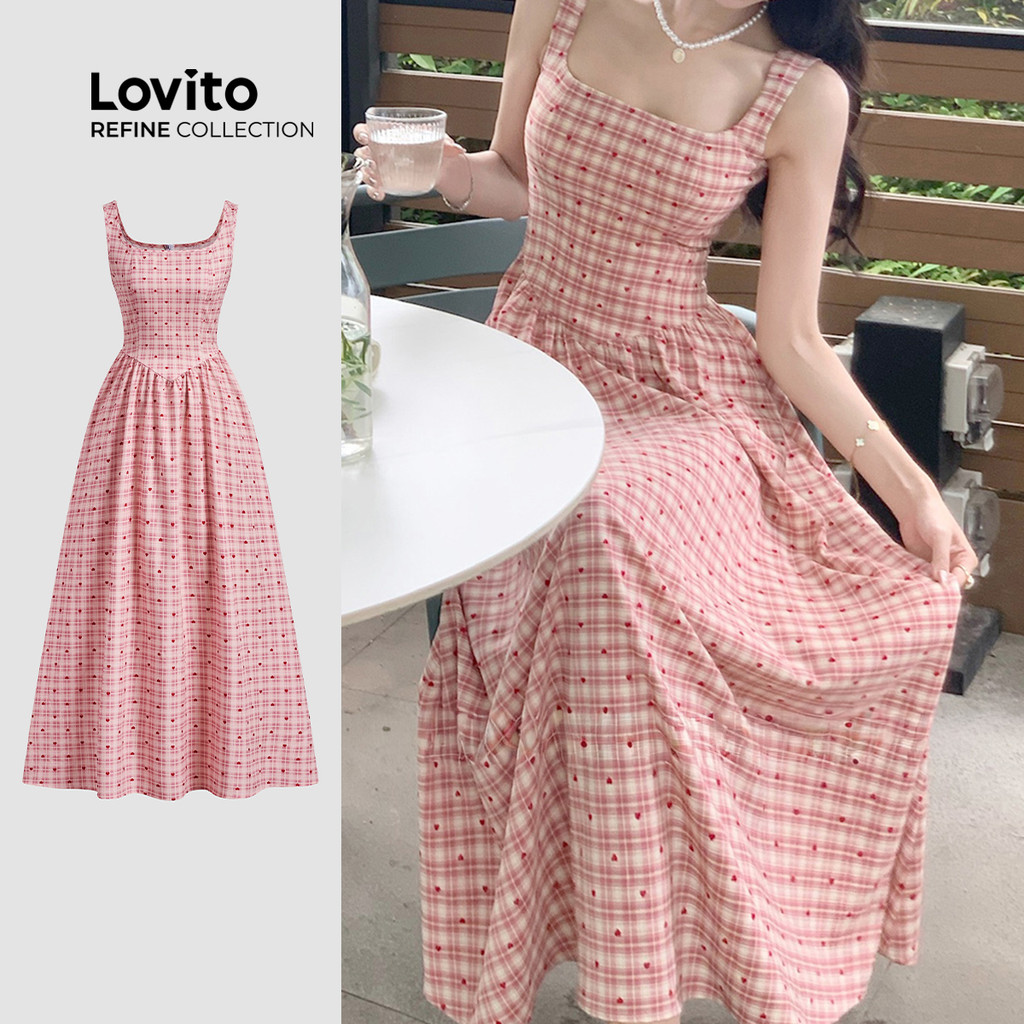 (New) (Lovito Refine) Vestido Casual de Pregas e Drapejado para Primavera/verão Cor de Rosa para Mulheres LR18E032 em Oferta na Shopee