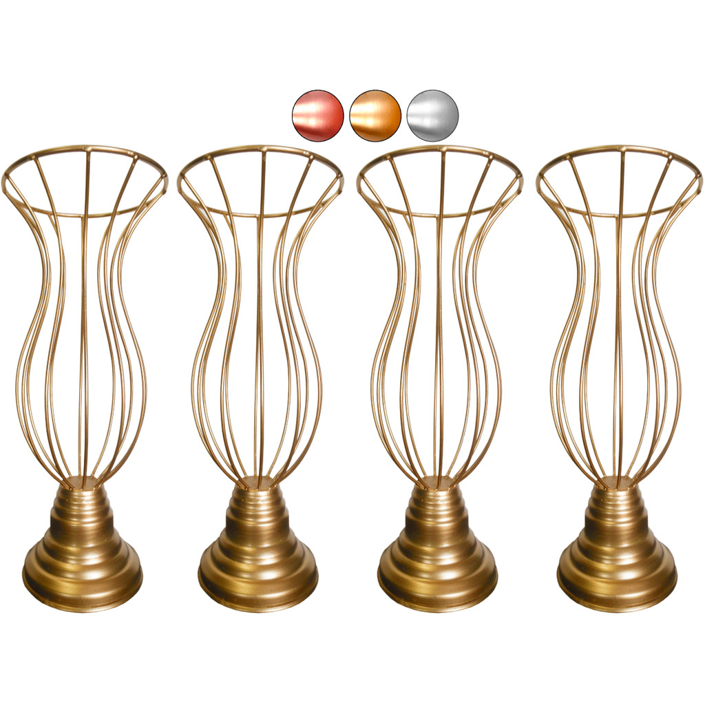 4 Vaso Dourado Armação 35cm Para Pedrarias Decoração Festa Mesa