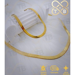 TB Colar Moda Feminina Kit Conjunto  Aço Inox Colar Laminado e Pulseira Folheados Banhada a Ouro 18k em Oferta na Shopee