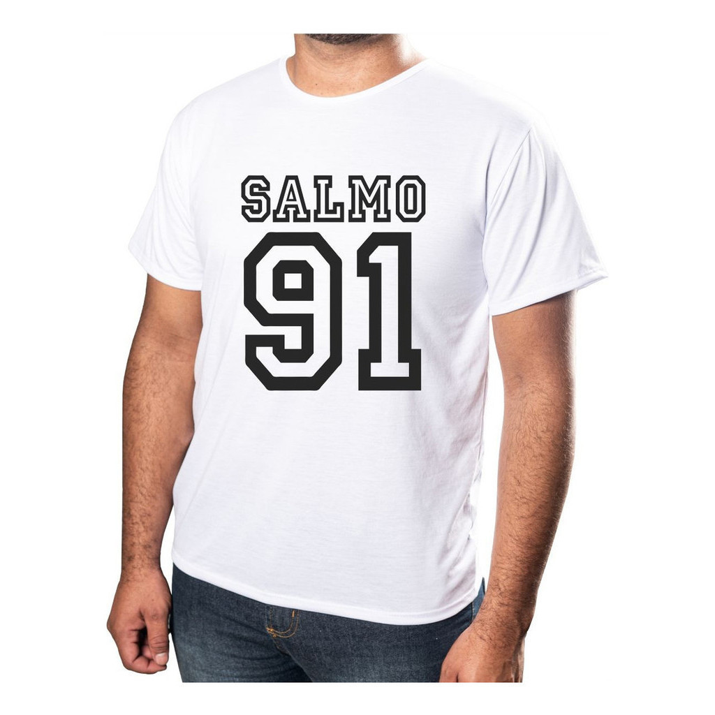 Blusa Camisa Unissex Personalizada Religiosa Frase Estampa Evangélico Salmo 91 Promoção Tecido 100% Poliéster