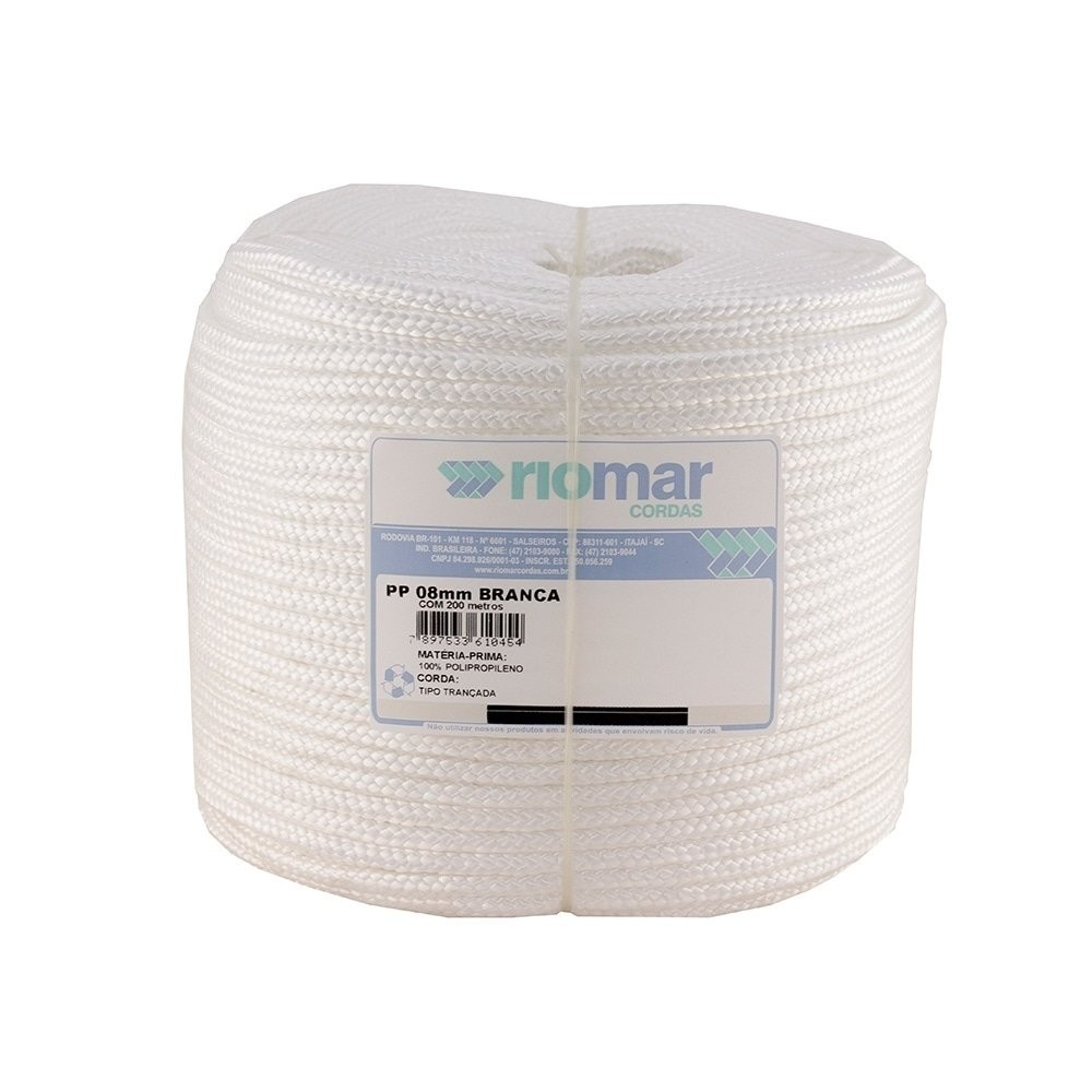 Corda Riomar PP Trançada Branca Tipo Seda 8mm x 220m