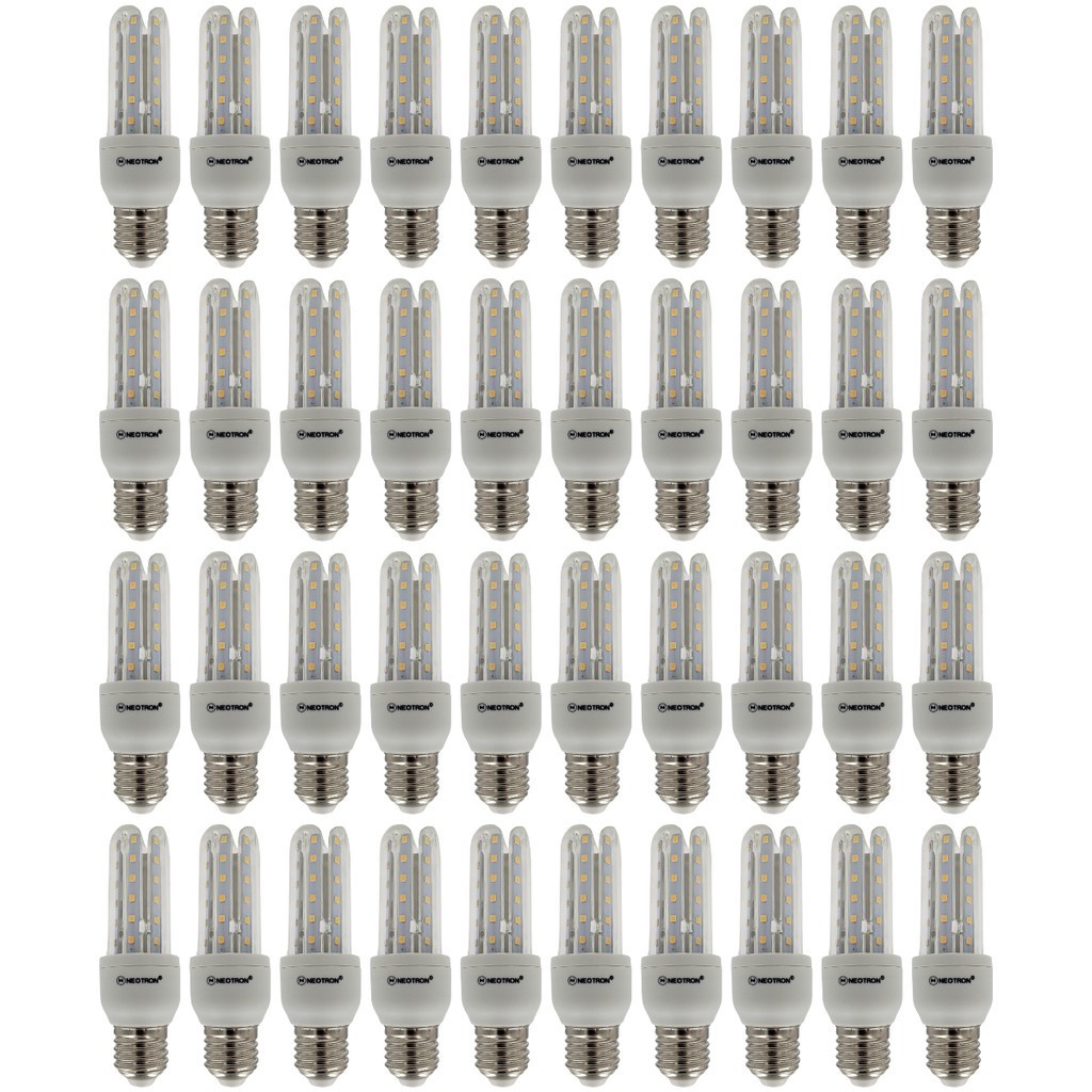 KIT 40 Lâmpadas LED Compacta 7W 3000K Luz Amarela Branca Quente Bivolt 110/220V 3U E27 NEOTRON 630 Lúmens - Decorativa Cozinha Casa Residencial Soquete Padrão Luminária Compacta Espiga Milho Formato U