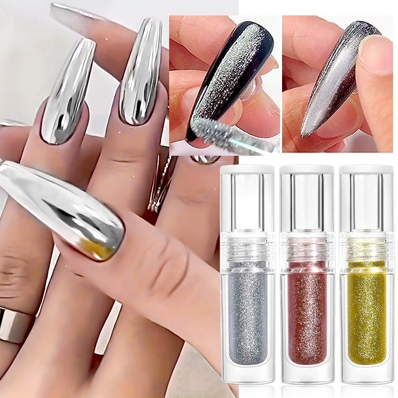 PO CROMO Gel De Unhas Líquido Mágico Espelho Ouro Prata Cromado Pó Glitter