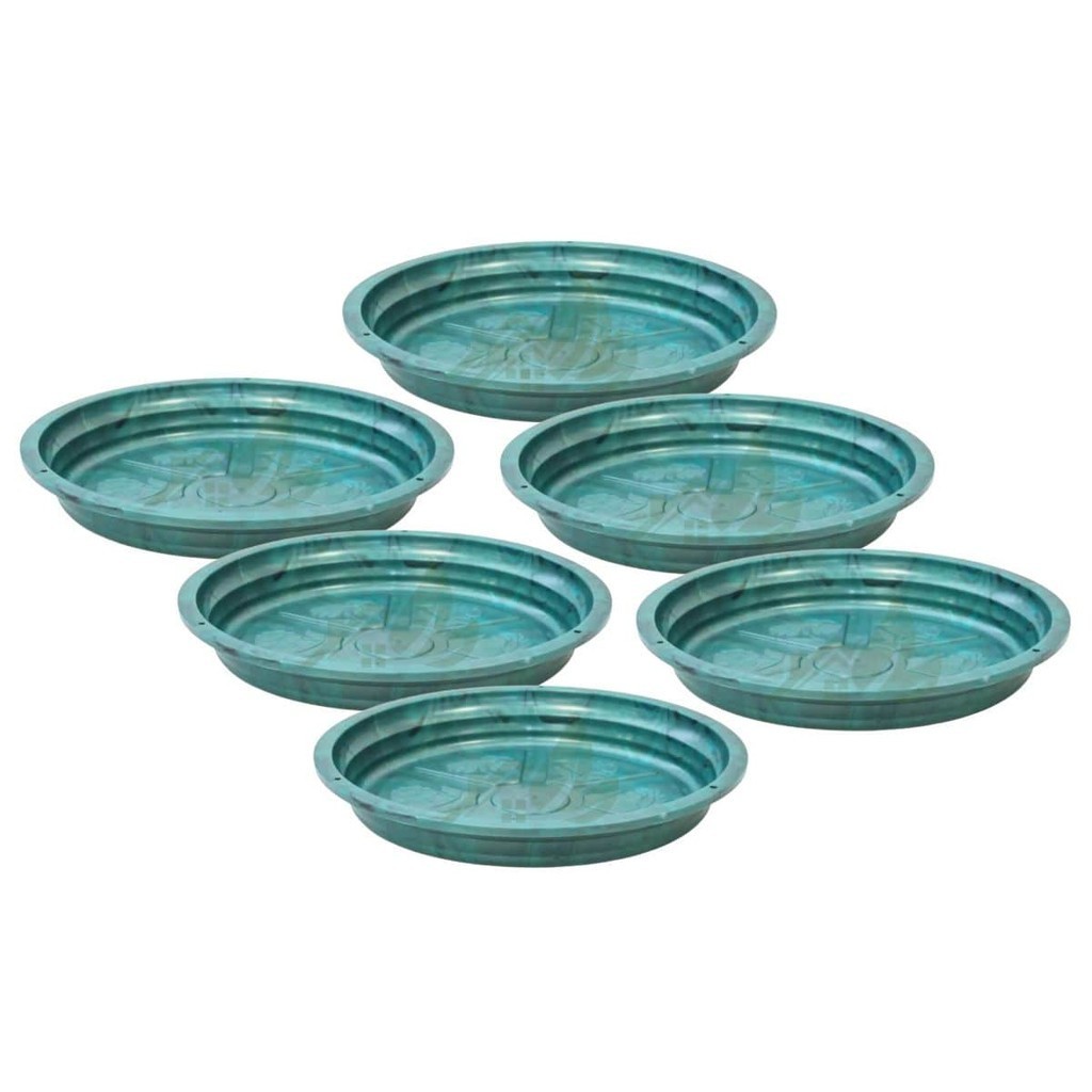 Kit 6 Prato Para Vaso de Planta Redondo 17x2cm Plástico Reciclado Suporte 1,5 Decorativo Cor Verde Guatemala Marmorizado