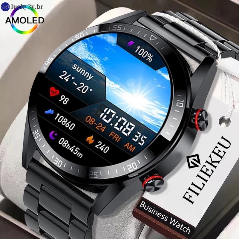 FILIEKEU Novo relógio inteligente tela AMOLED chamada bluetooth multifuncional luxo relógio smartwatch para Android IOS