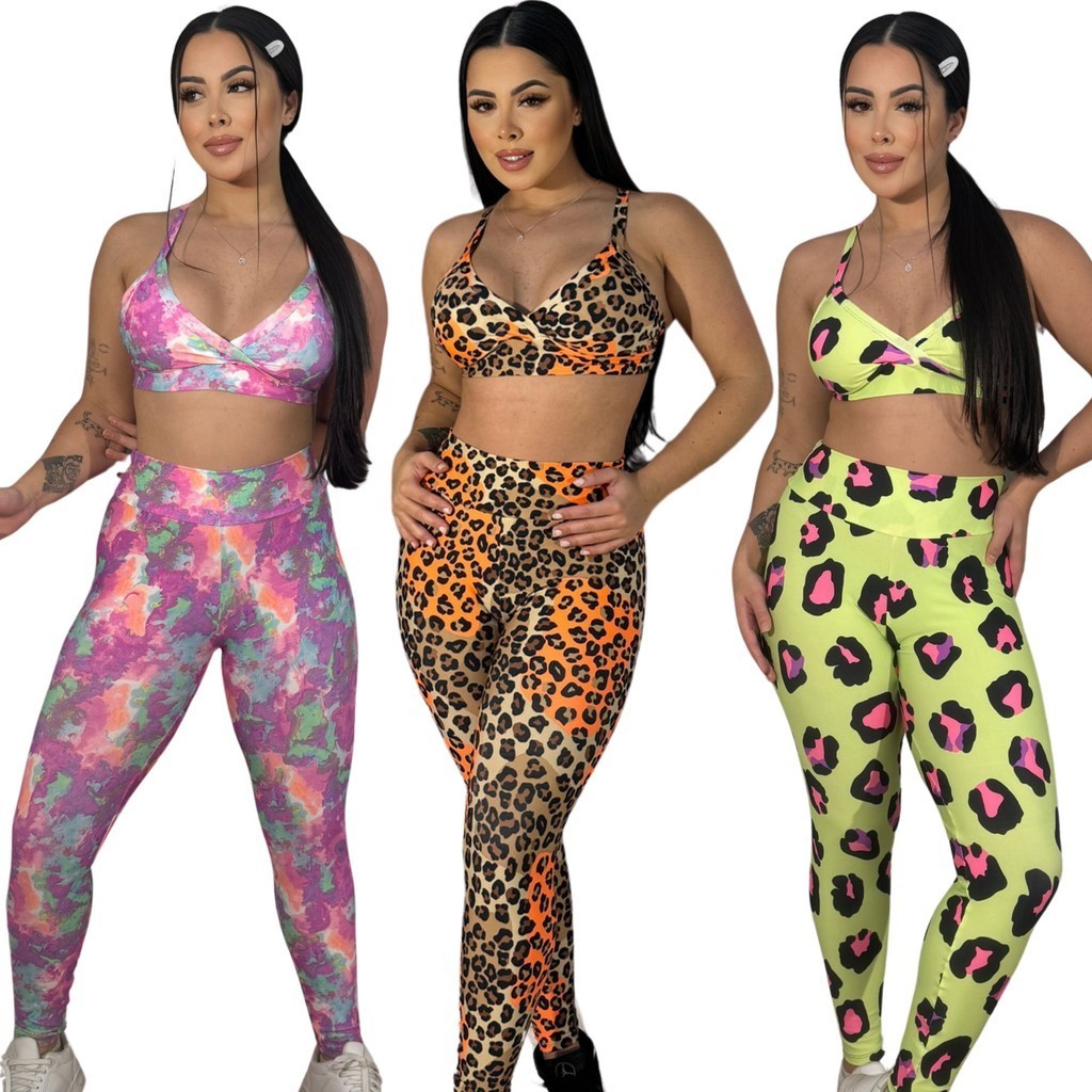 Conjunto leg e top estampada fitness academia look treino