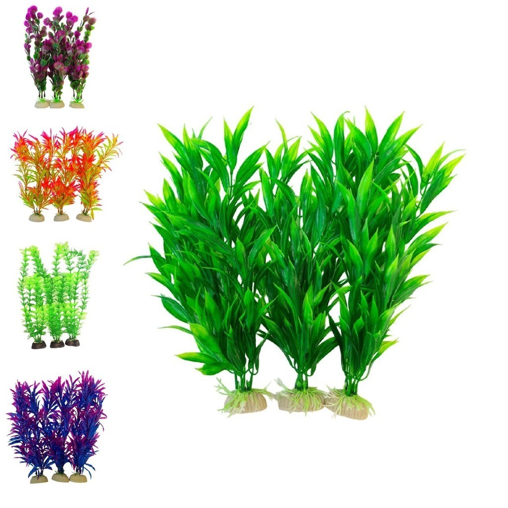 Kit Planta Artificial 25cm c/3un Variações Decoração Aquário