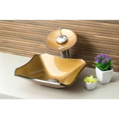 CONJUNTO LOPAZZI CUBA BANHEIRO LAVABO RETRÔ 33CM VIDRO + TORNEIRA CASCATA E VÁLVULA CLICK INOX