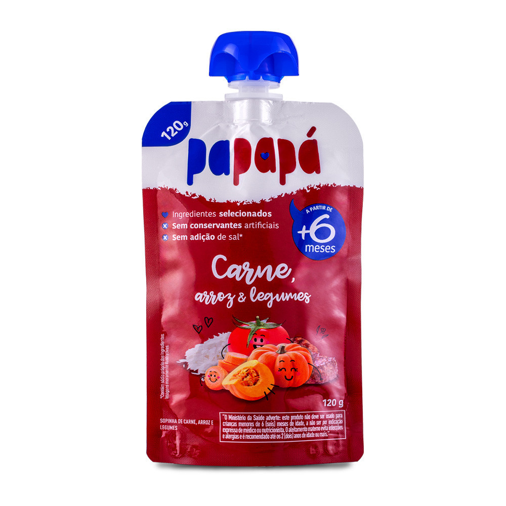 Papinha de bebe natural de carne arroz e legumes papapa 120g