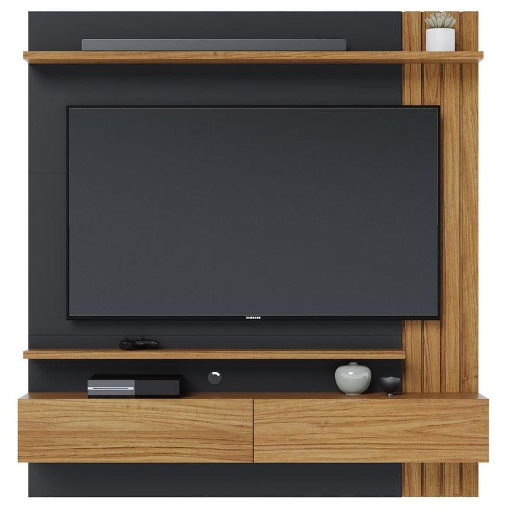 Painel Para Tv Home Suspenso Juriti 1.5 Noce Milano Preto Acetinado - Colibri