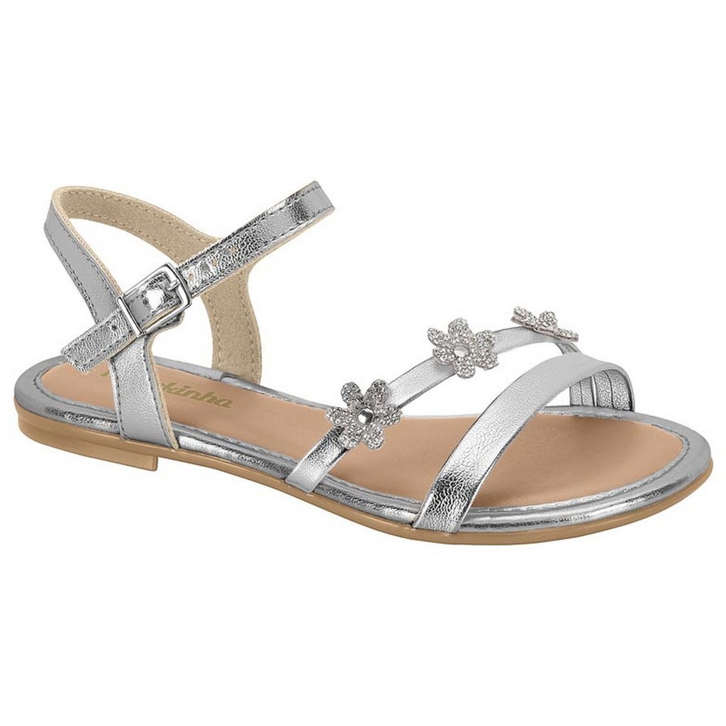Sandalia Rasteira Molekinha Metalizada Flor Brilho 2157.1094