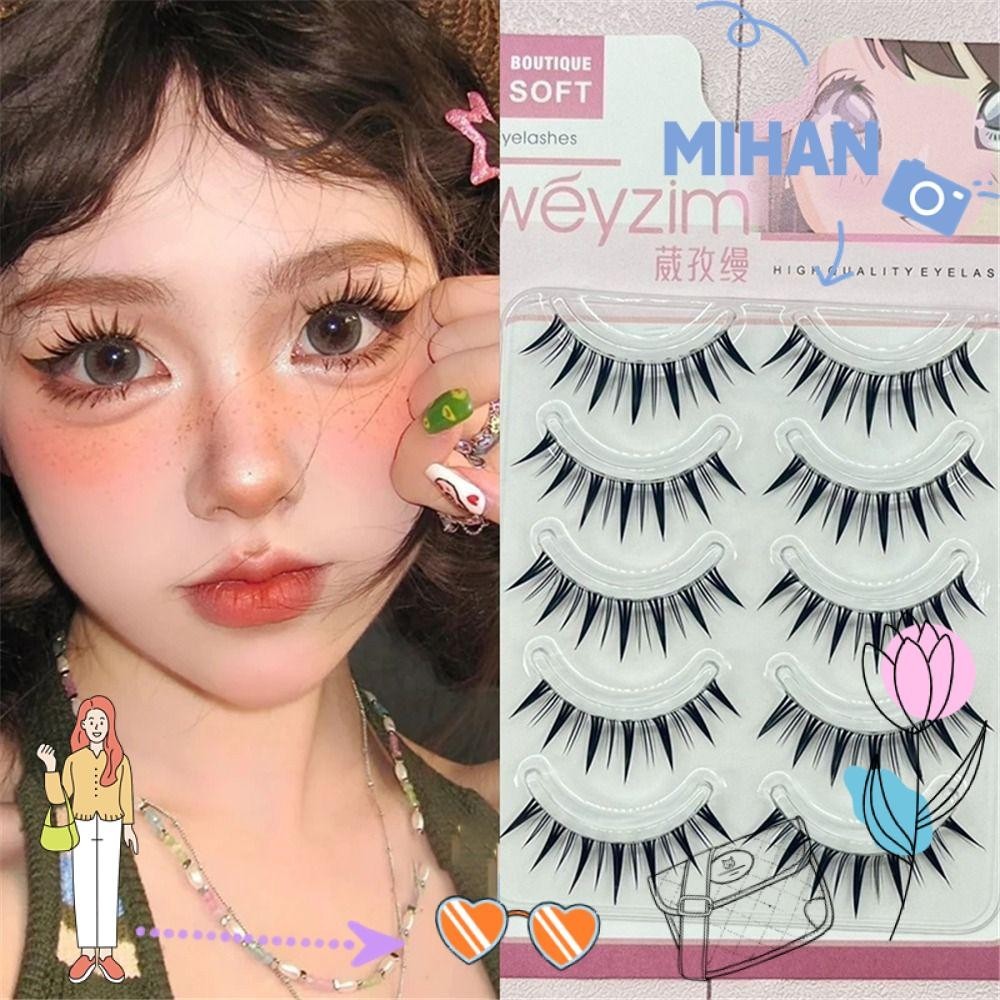 MH-BEAUTY Manga Anime Lashes , Cílios Falsos De Mink Falso Dramático , Pacote De 5 Pares Espessos De Bonecas Cosplay Japonesas Para Mulheres