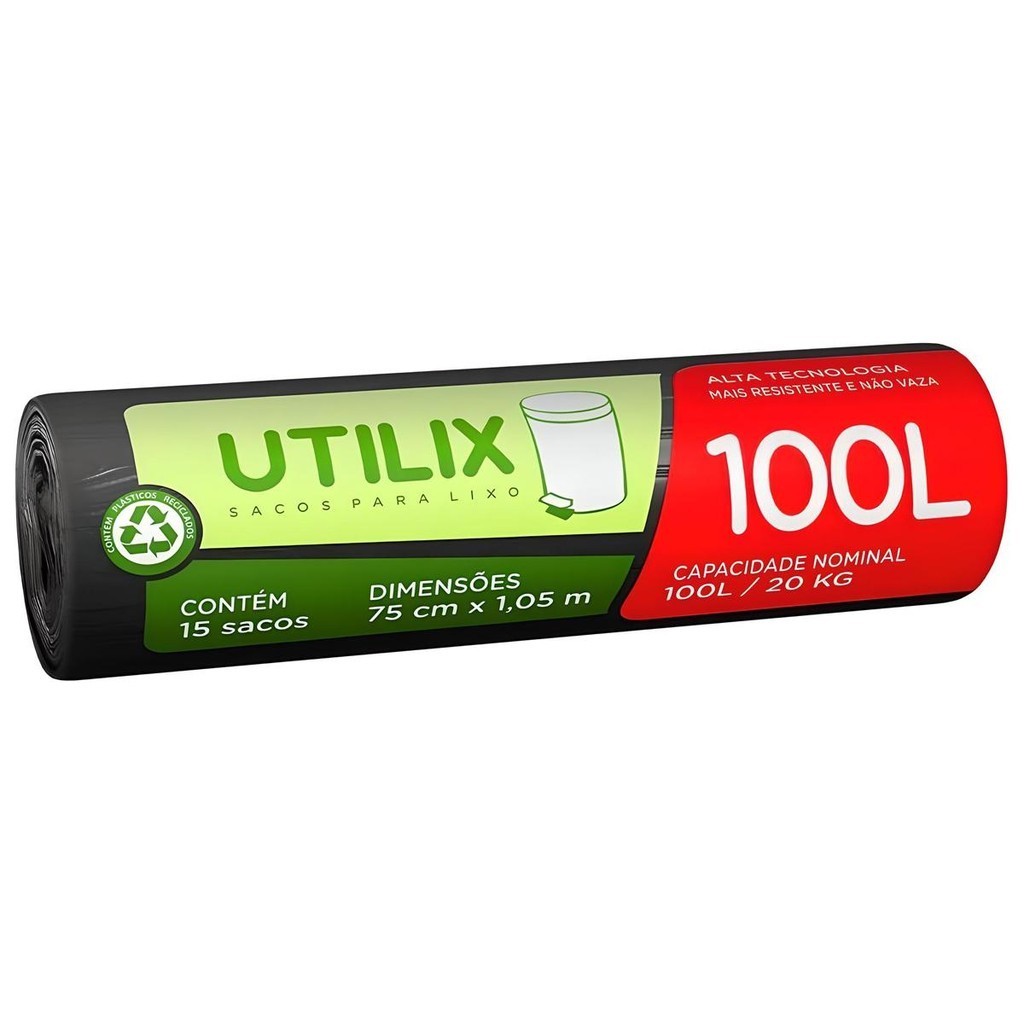 Saco Para Lixo Preto 100L 15un Utilix - Dover Roll em Oferta na Shopee
