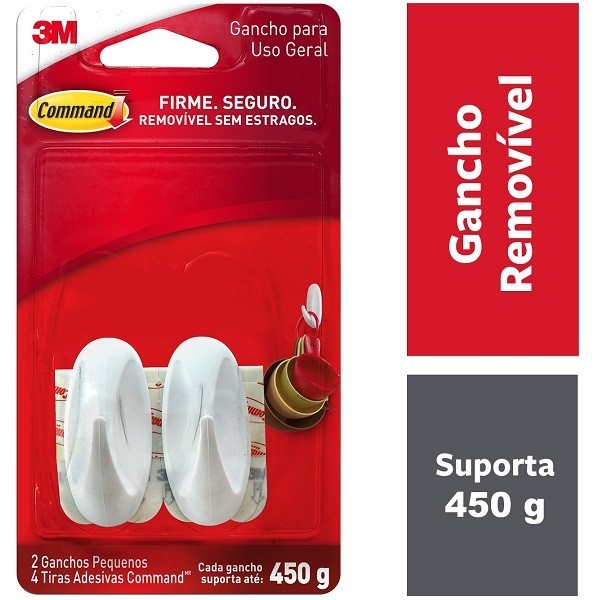Gancho Adesivo Command Branco Pequeno ATE 450G 2 Unidades 3M em Oferta na Shopee