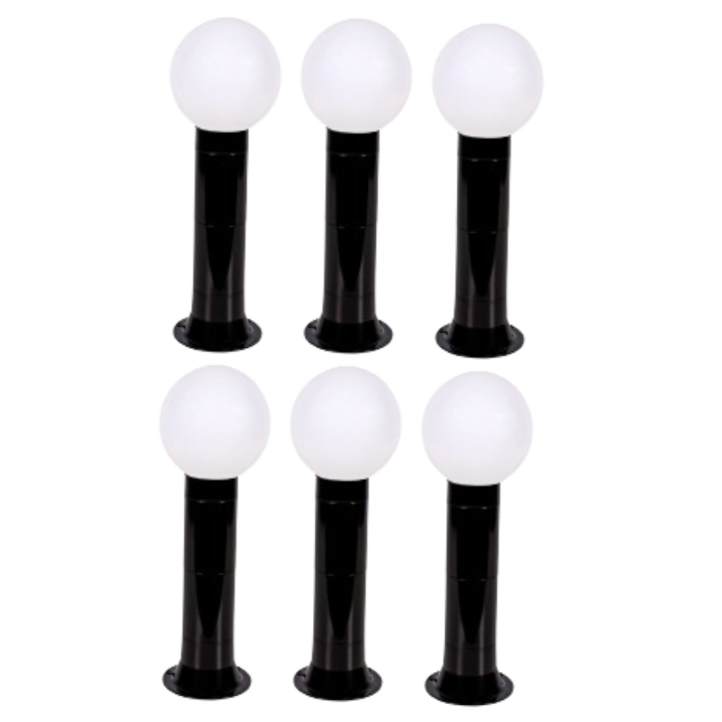 Poste Balizador Luminária Globo Jardim 45cm Preto Kit 6