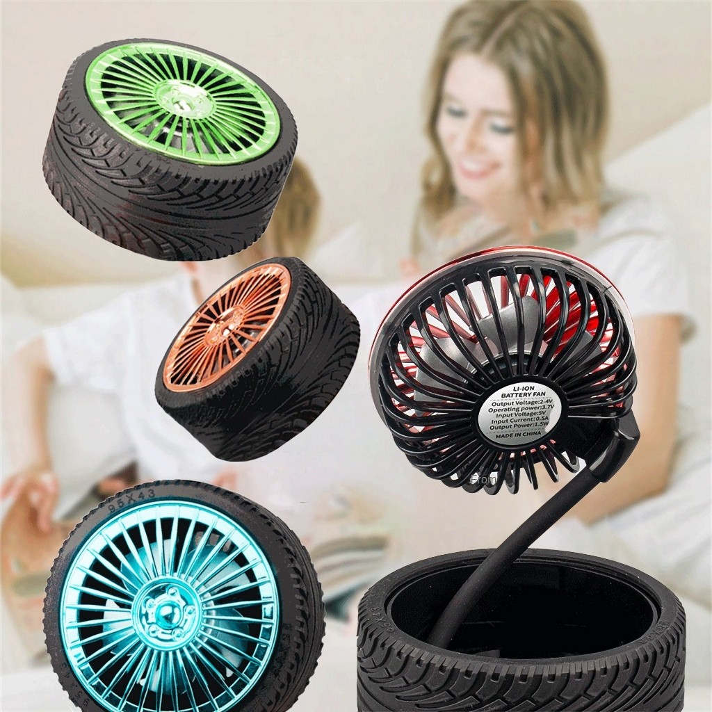 Mini Ventilador Roda De Pneu C/ 3 Modos De Velocidade Ajustável Decorativo USB - A608