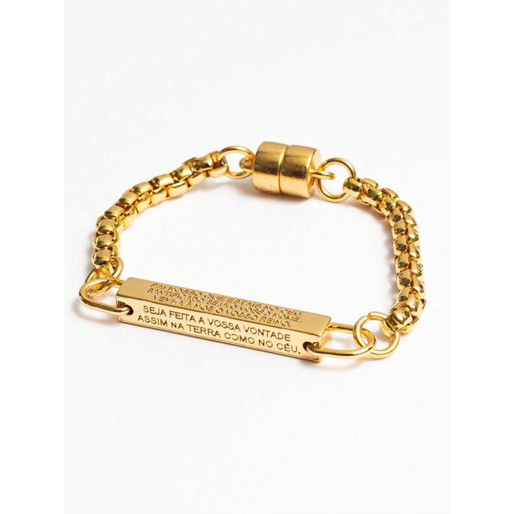 Bracelete Imã Pai Nosso Moda Masculino Feminina corrente de luxo Dourada Oração joia de Luxo Banho a Ouro