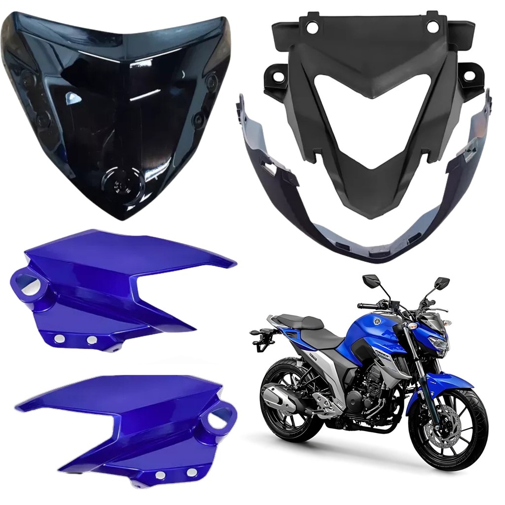 KIT CARENAGEM FAROL FRONTAL FAZER 250 FZ25 AZUL 2018 2019 2020 2021 PARAMOTOS YAMAHA