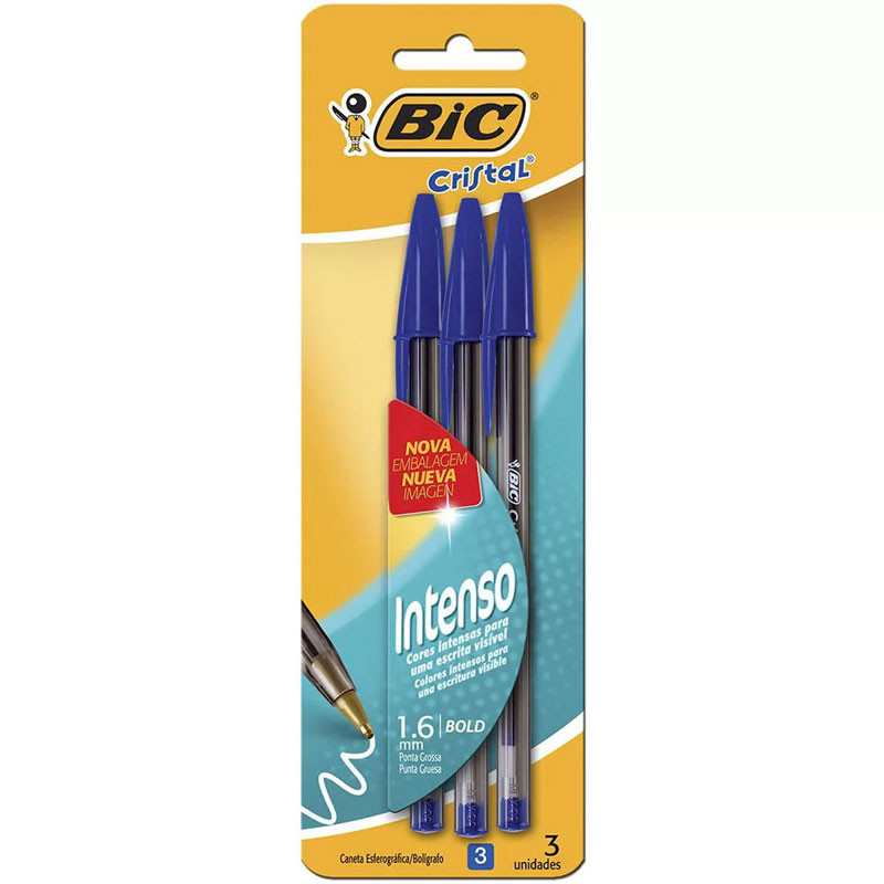 Caneta esferográfica 1.6 Cristal Bold Azul com 3 unidades Bic - Stationery