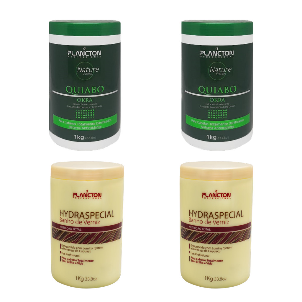 2 Máscaras de Quiabo 1kg + 2 Máscaras de Verniz 1kg – Plancton Professional