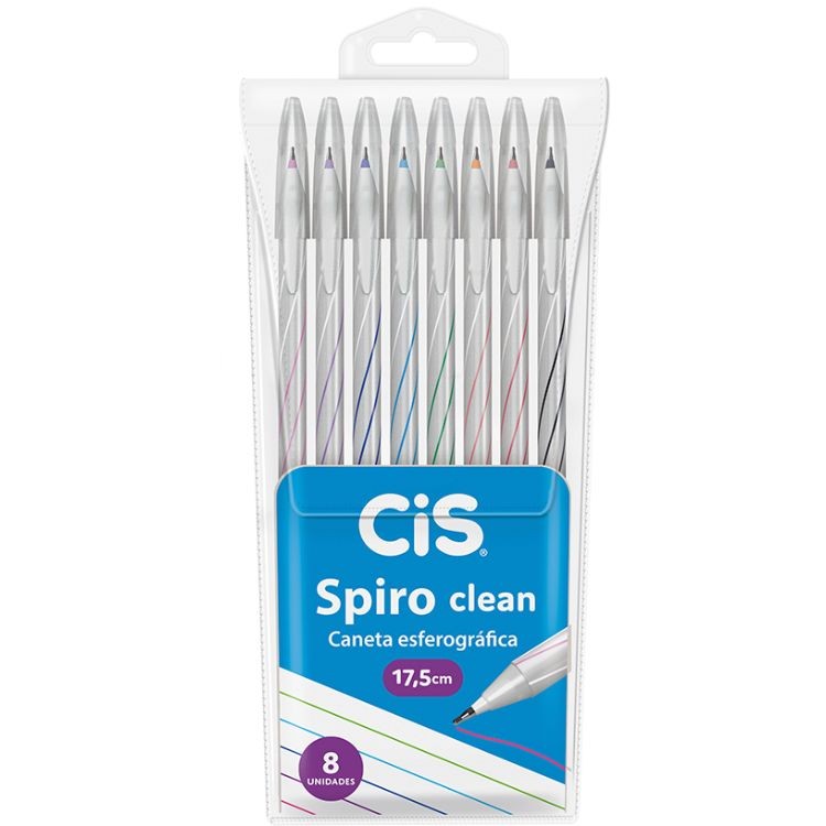 Estojo Caneta Esferográfica Spiro Clean 0.7mm C/8 Cores CIS