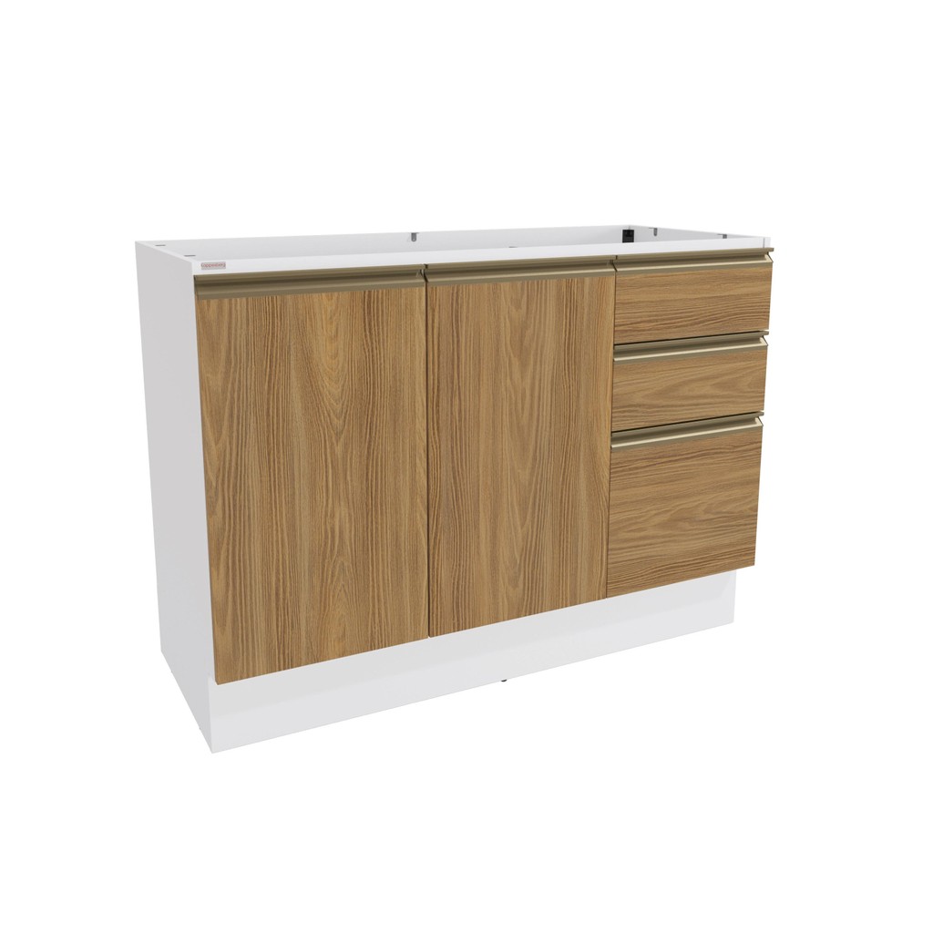 Balcão de Pia Celeste Kappesberg 100% MDF 2 Portas 3 Gavetas Branco/Nogueira 120cm em Oferta na Shopee