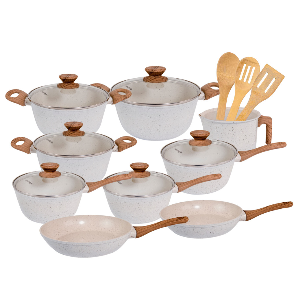 Jogo de Panelas Antiaderente Cerâmico Fogão Indução Kit 12 Peças Vanilla Cook Marmol - Home & Living