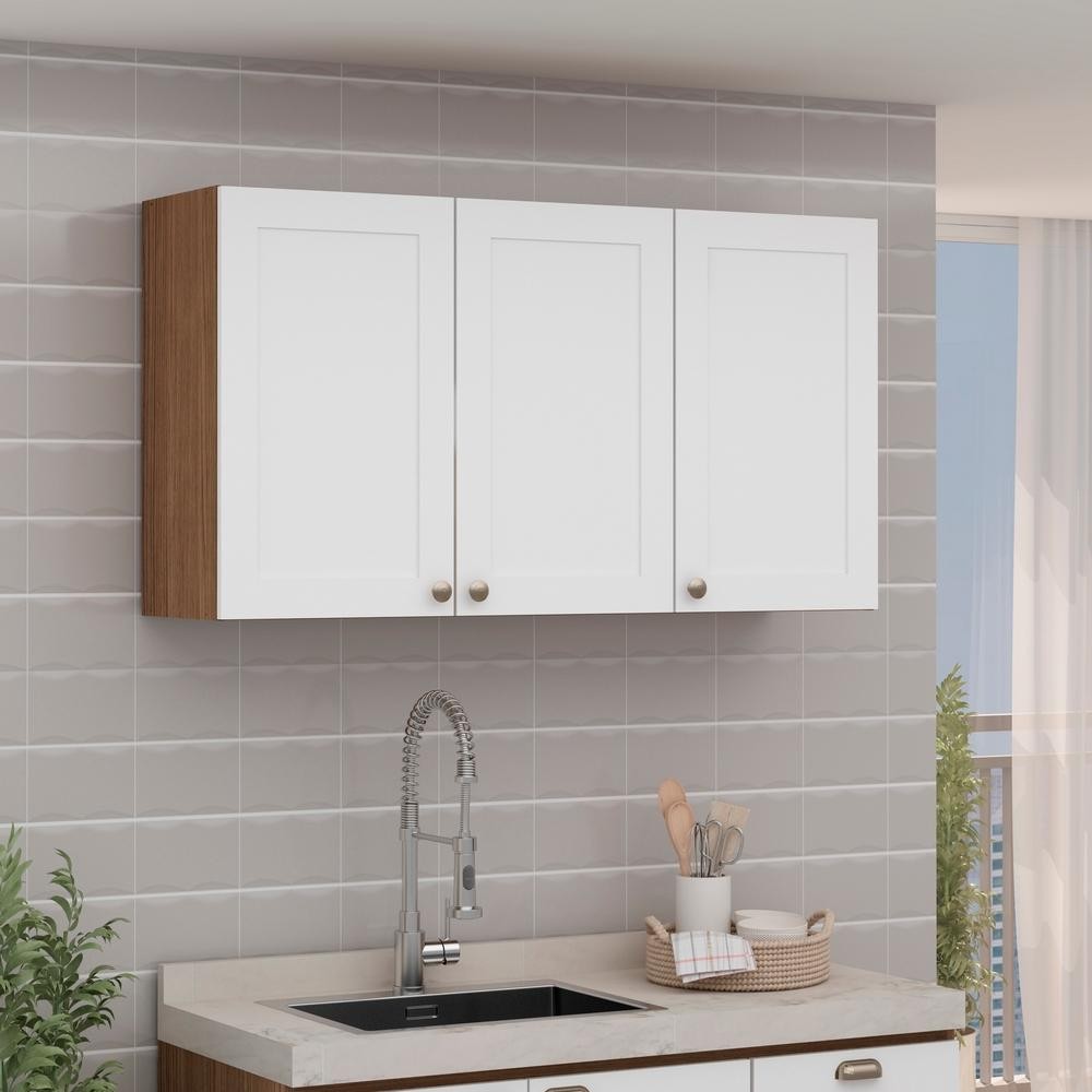 Armário Aéreo 3 Portas Ebano Branco Estilo Americano - Home & Living