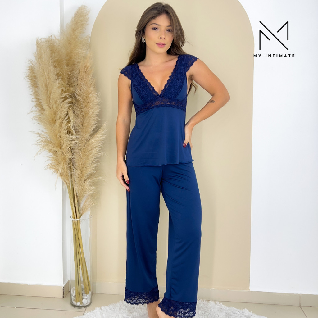 Pijama Feminino Com Manga Curta detalhes em Renda 313
