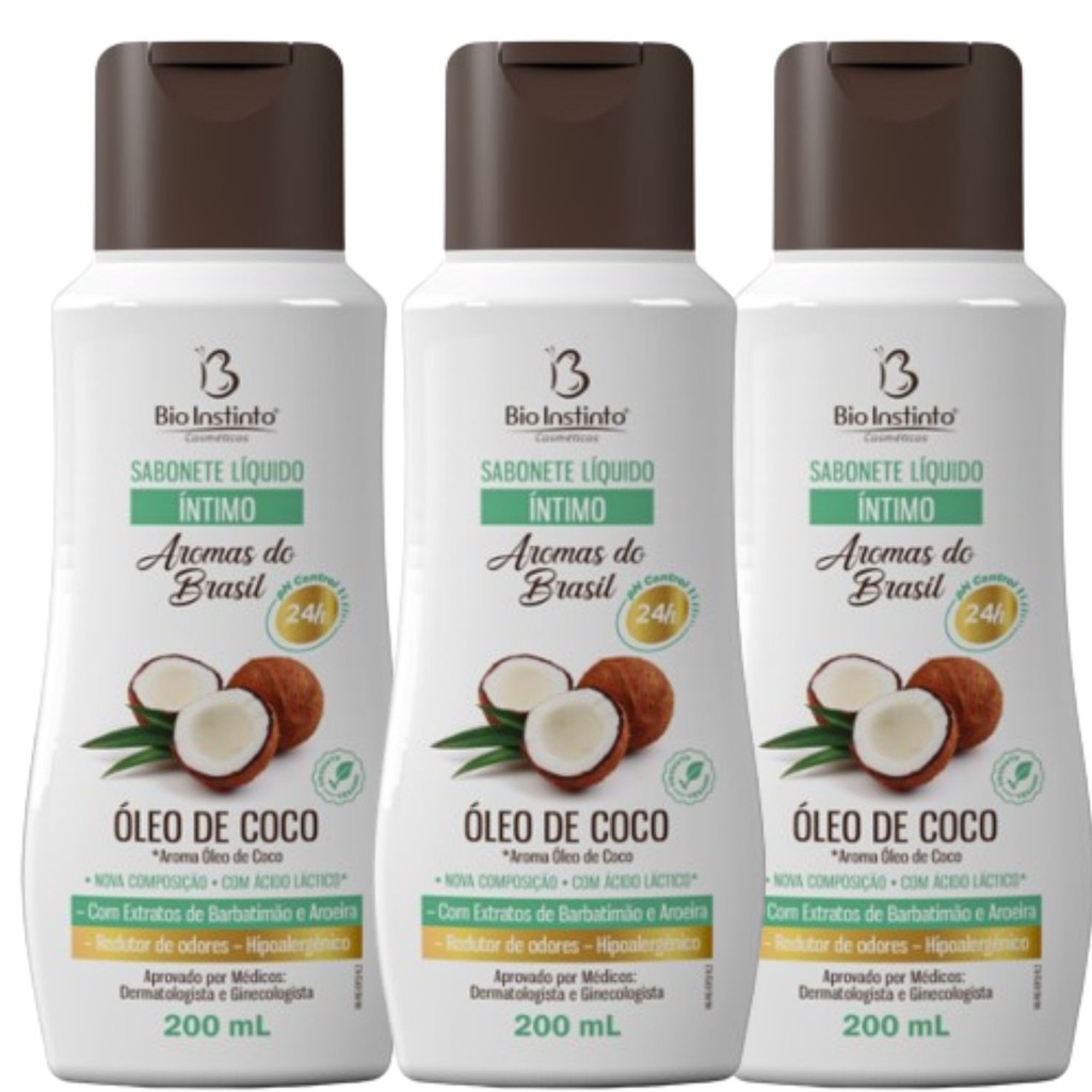 Kit 3 Sabonete Íntimo Óleo De Coco 200Ml - Bio Instinto