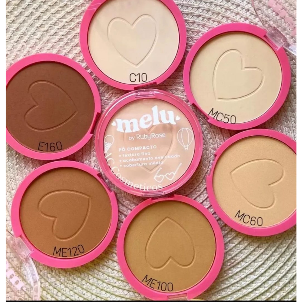 Pó Compacto Textura Fina Acabamento Aveludado Cobertura Média Melu By Ruby Rose RR-853 10g