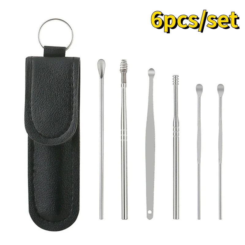 6 Pçs/set Limpador De Ouvido Selecionadores De Cera Earpick Removedor Curette Ear Pick Cleaner Kit Colher Cuidados Orelha Ferramenta Limpa