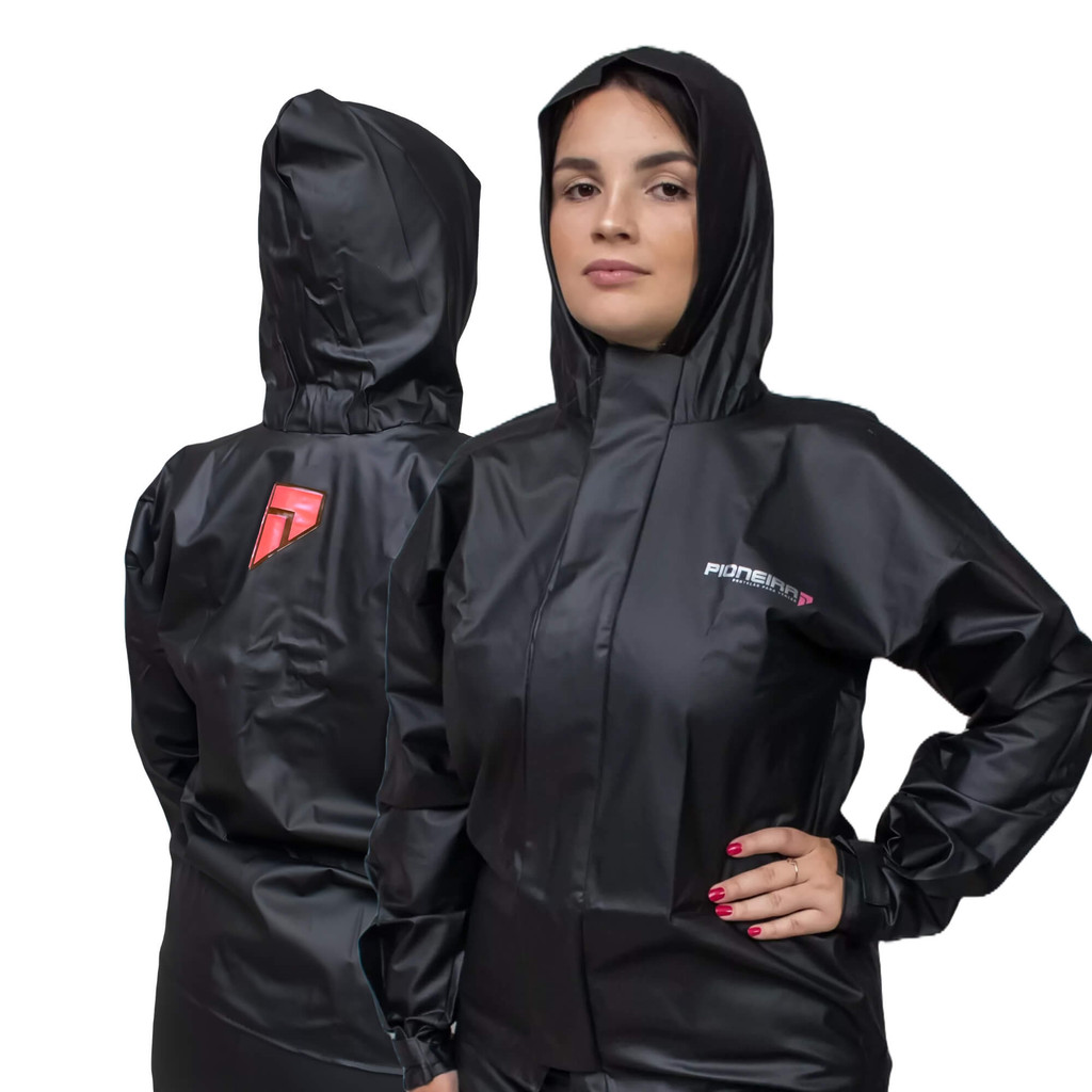 Detalhes do Conjunto Capa de Chuva PVC Combate Feminina EG C/ Capuz Preto Refletiva Pioneira-2901-F-PRE-EG