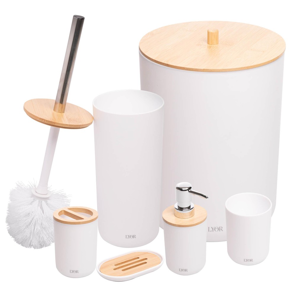 6 Peças Lyor de Bambu e ABS para Banheiro Branco