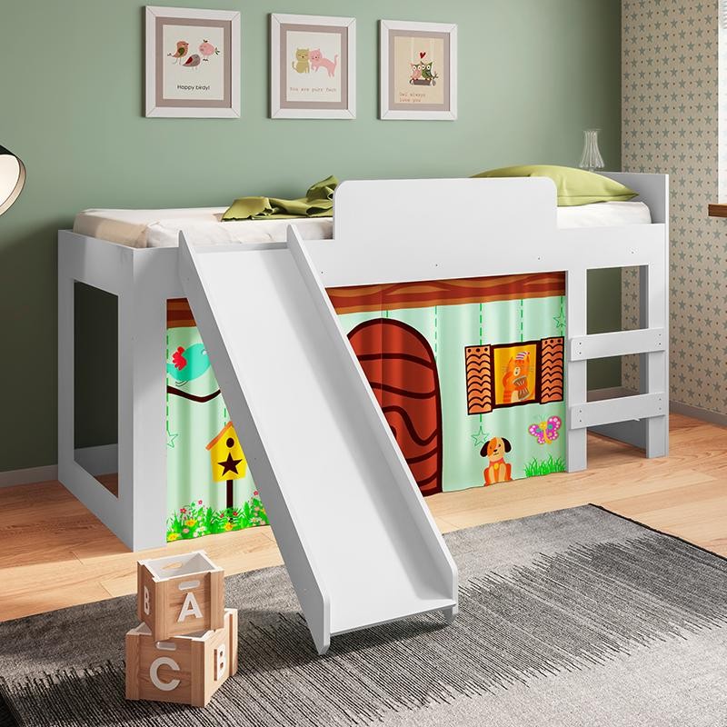Cama Infantil Alta Com Escorregador Cortina para Casinha Criança Meu Fofinho em Oferta na Shopee