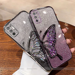 Capa Para Moto G9 Plus Galvanoplastia glitter silicone De Telefone Estética Borboleta Remendo TPU Macia