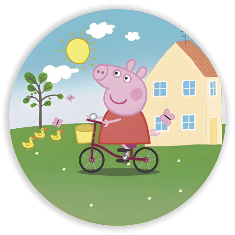 NOVO Painel Festa Infantil Redondo Peppa Pig de BIcicleta, Céu Azul com Sol + Arco, Suporte incluso. Fazemos personalizado com qualquer tema. Confeccionado em Lona fosca, impressão de alta resolução. cenário , p/ Decoração