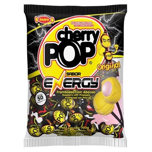 Pirulito Chicle Cherry Pop 50un Energy em Oferta na Shopee