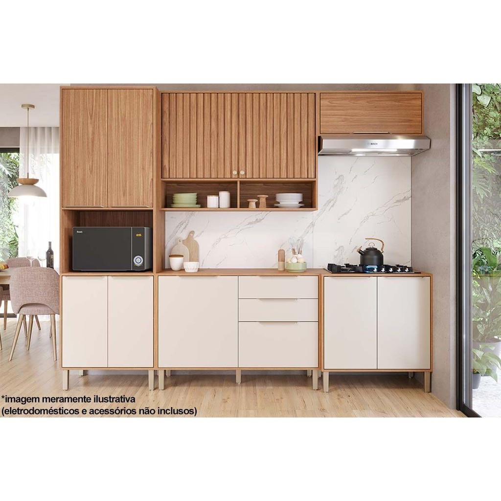 Cozinha Completa Divina 5 Peças (2Aéreos+2Balcões+1Paneleiro) CZ002 Freijo/Off White - MGM - Home & Living