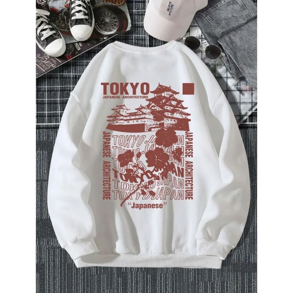 Moletom Careca Tokyo Japanese Architecture (FRENTE) E (COSTAS) Gola Redonda Casaco Masculino Feminino Flanelado Unissex Inverno Frio Algodão Blusa