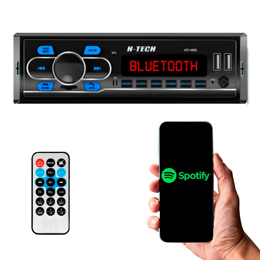 Radio H-tech Automotivo Com Controle 2 Usb sd aux Bluetooth fm mp3 4x50w - Spare Parts and Accessories for Vehicles