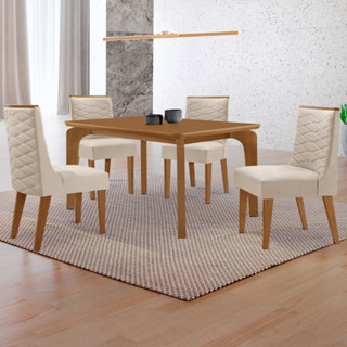Mesa de Jantar Liz 120cm MDF Canto copo e com 4 Cadeiras Safira em Oferta na Shopee