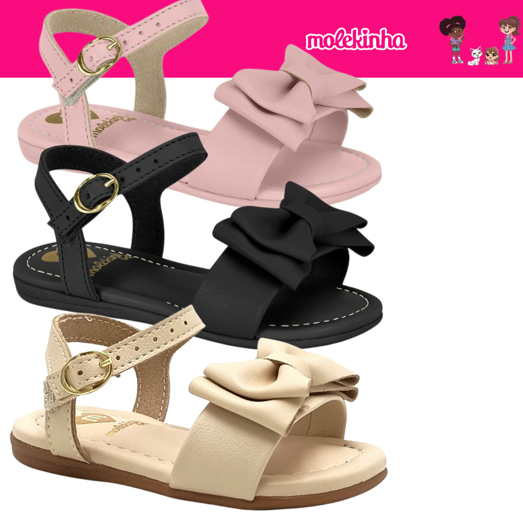 Sandália Feminina Infantil Molekinha Rasteira Laço Delicada Conforto em Oferta na Shopee