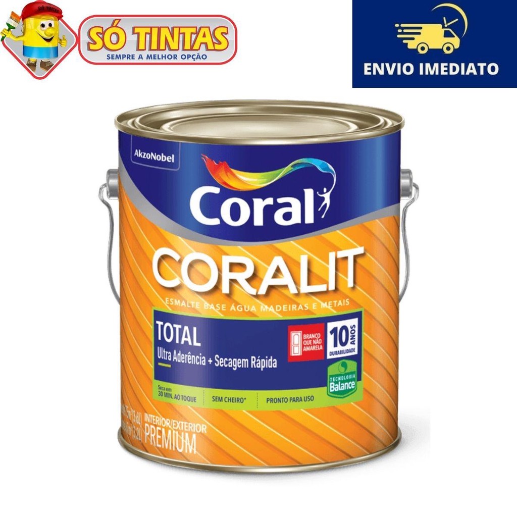Tinta Esmalte Coralit Total Brilhante Base Água Secagem Rápida Balance 3,6 Litros Coral Várias Cores em Oferta na Shopee