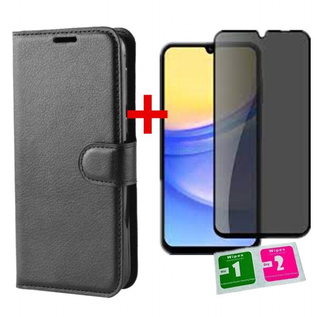 KIT Capa Capinha Carteira Flip + Película de vidro 3D Privativa Anti Spy Para Modelos Samsung