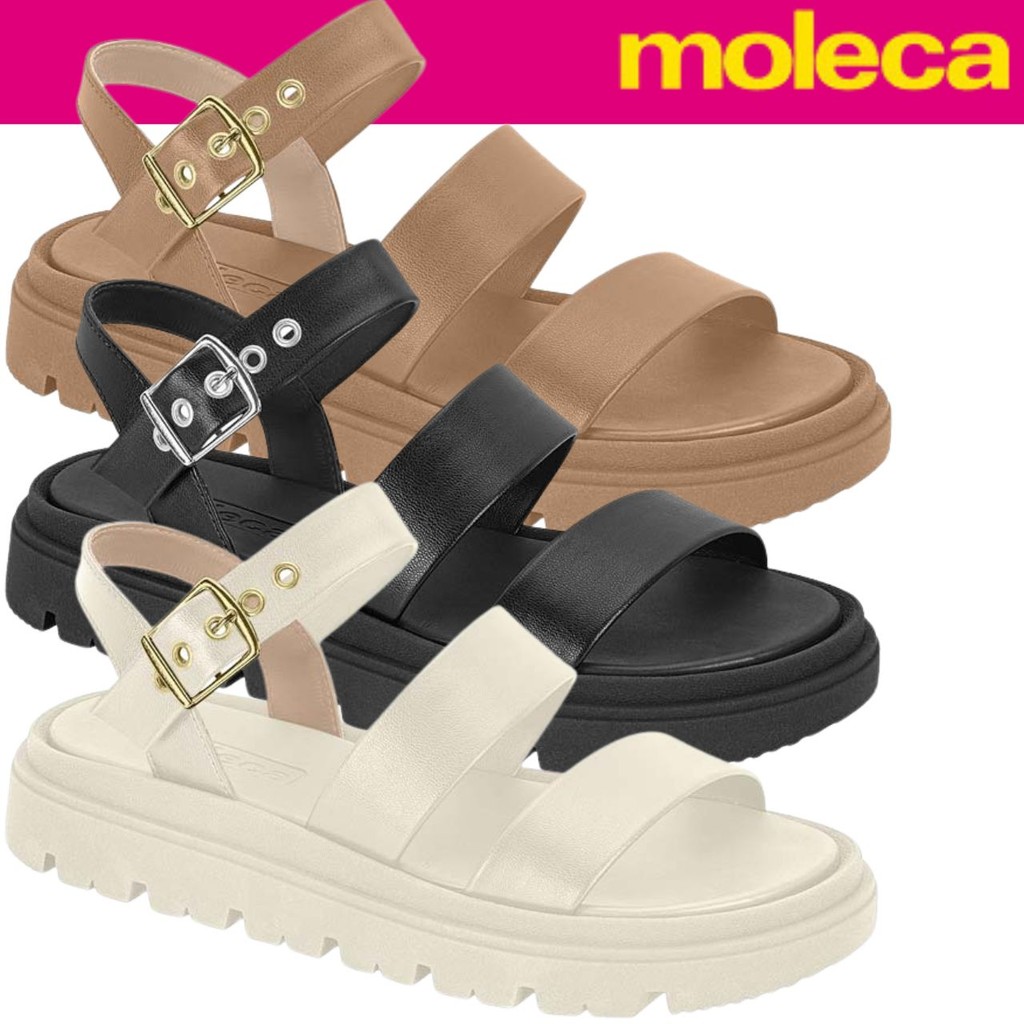 Sandália Papete Feminina Moleca Flatform Tiras Lisa Conforto em Oferta na Shopee