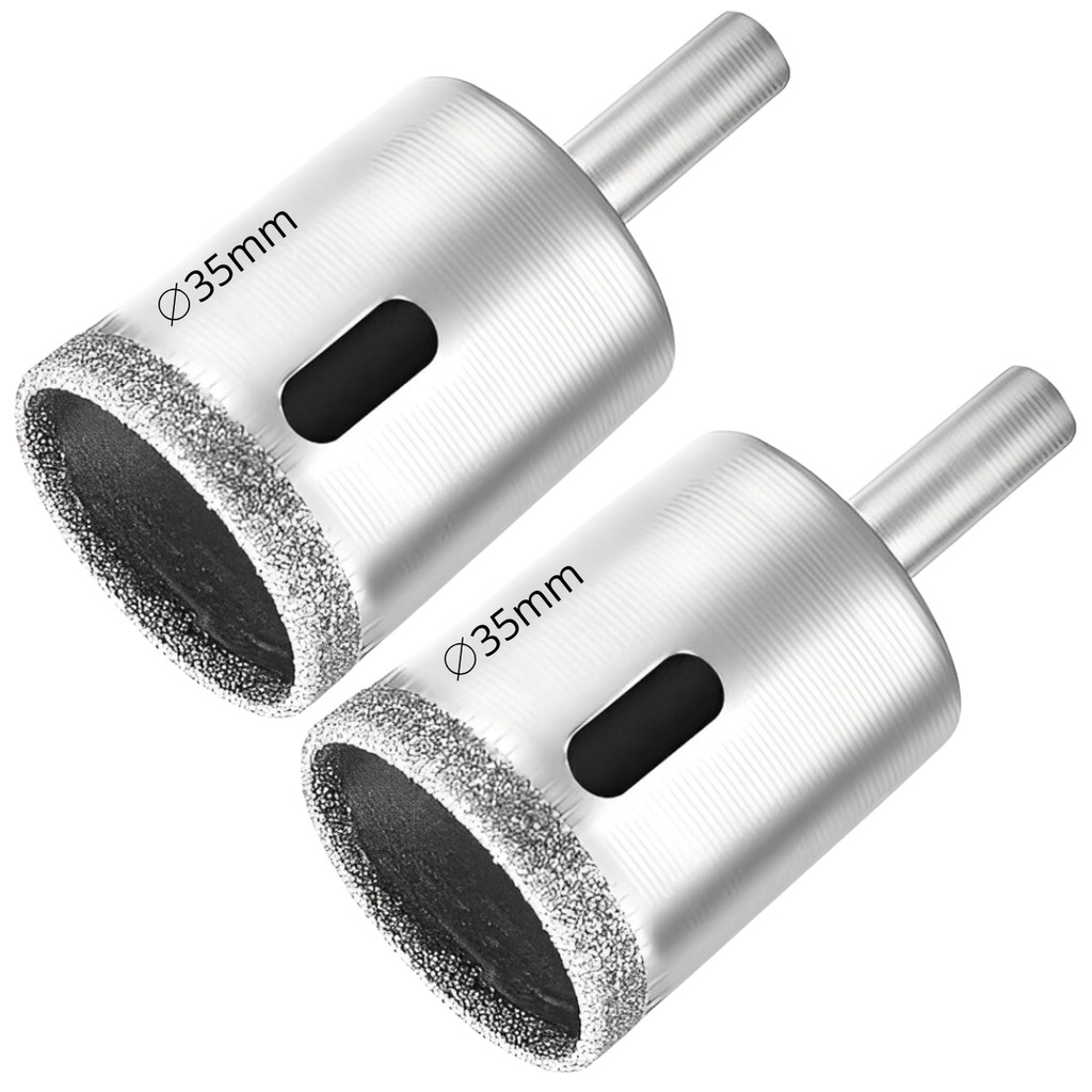 Kit 2 Serras Copo Diamantada Refrigerada 35mm Porcelanato Vidro Mármore Broca Copo Furo para Válvula de Cuba Casa