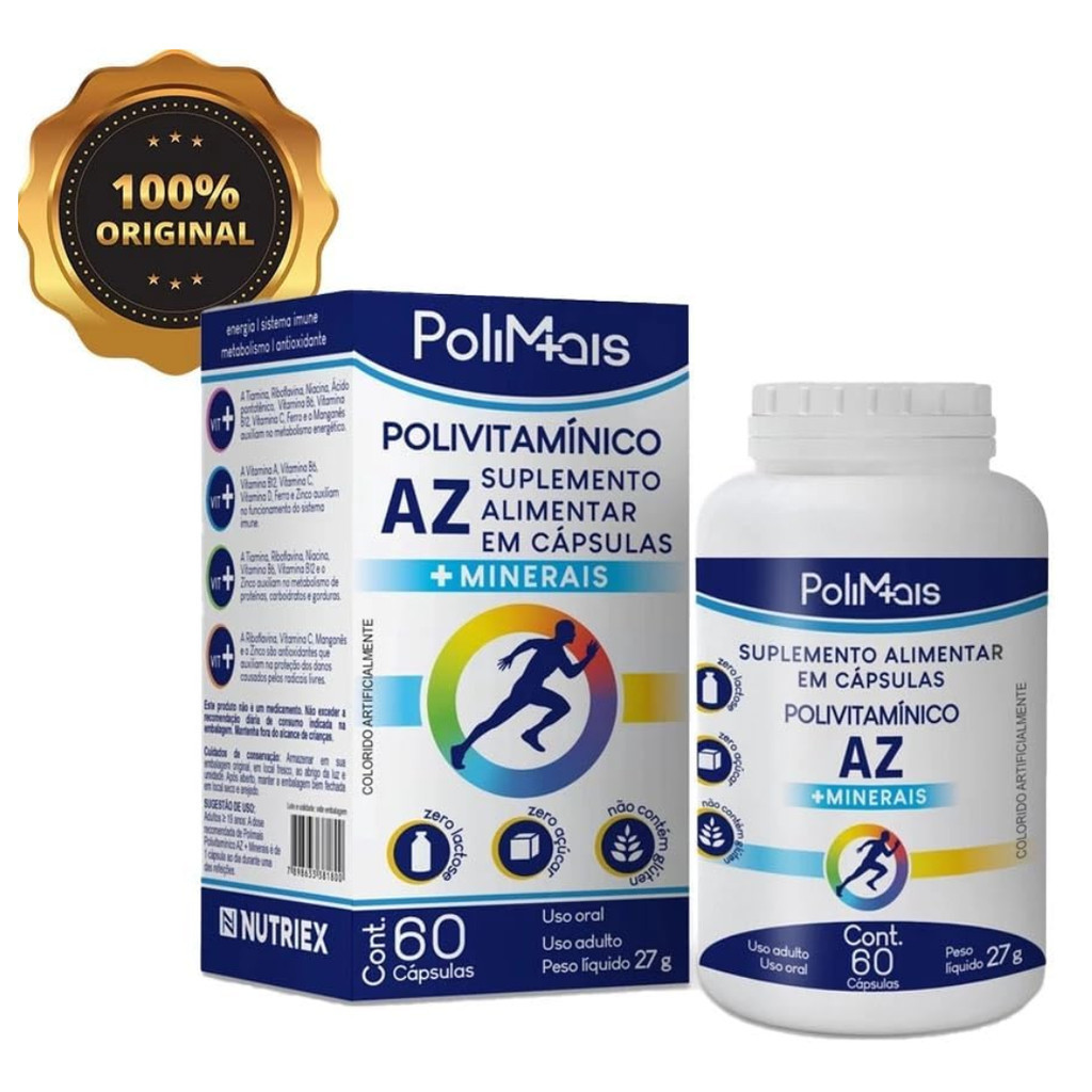 Polivitamínico Completo PoliMais AZ com 60 Cápsulas – Uso Adulto