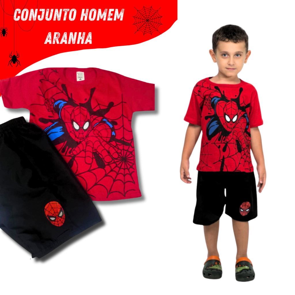 Conjunto Infantil Homem Aranha Short e Camiseta Temática